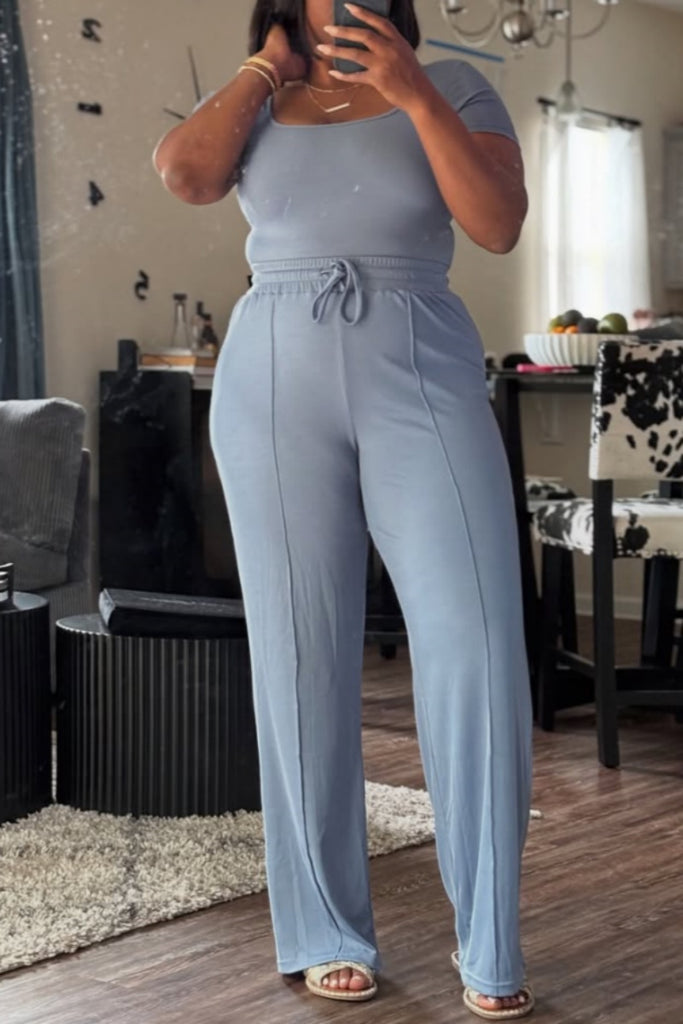 Casual Daily Solid Color Basic Square Neck Short Sleeve Two Pieces