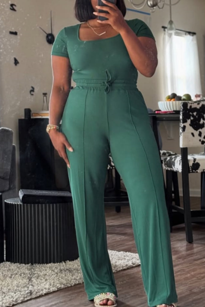 Casual Daily Solid Color Basic Square Neck Short Sleeve Two Pieces