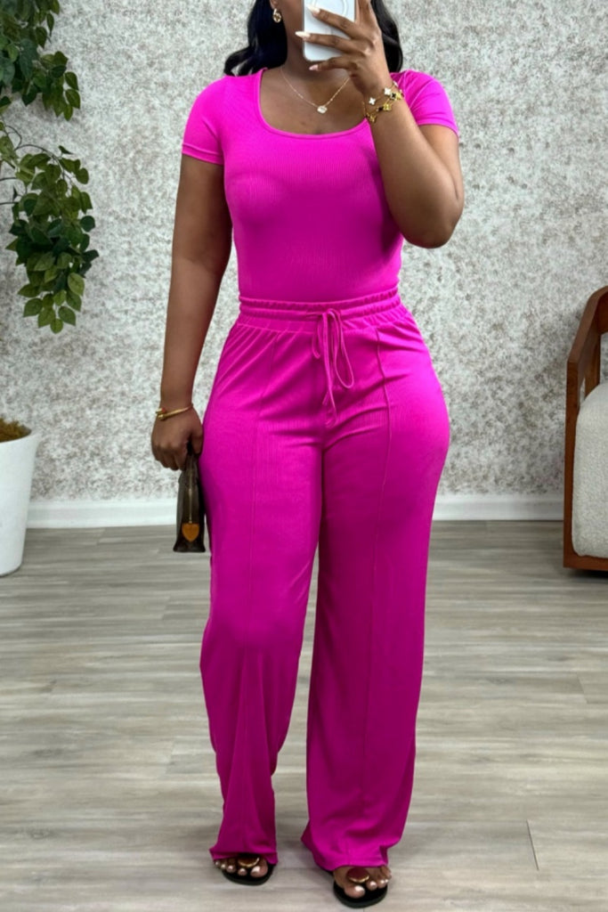 Casual Daily Solid Color Basic Square Neck Short Sleeve Two Pieces