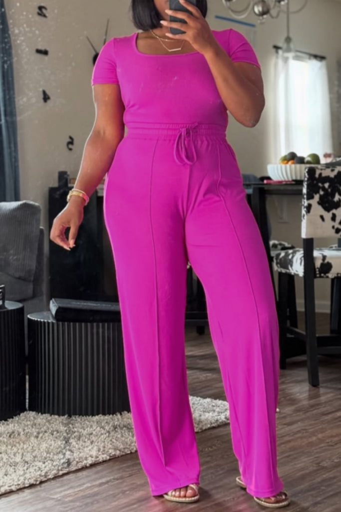 Casual Daily Solid Color Basic Square Neck Short Sleeve Two Pieces