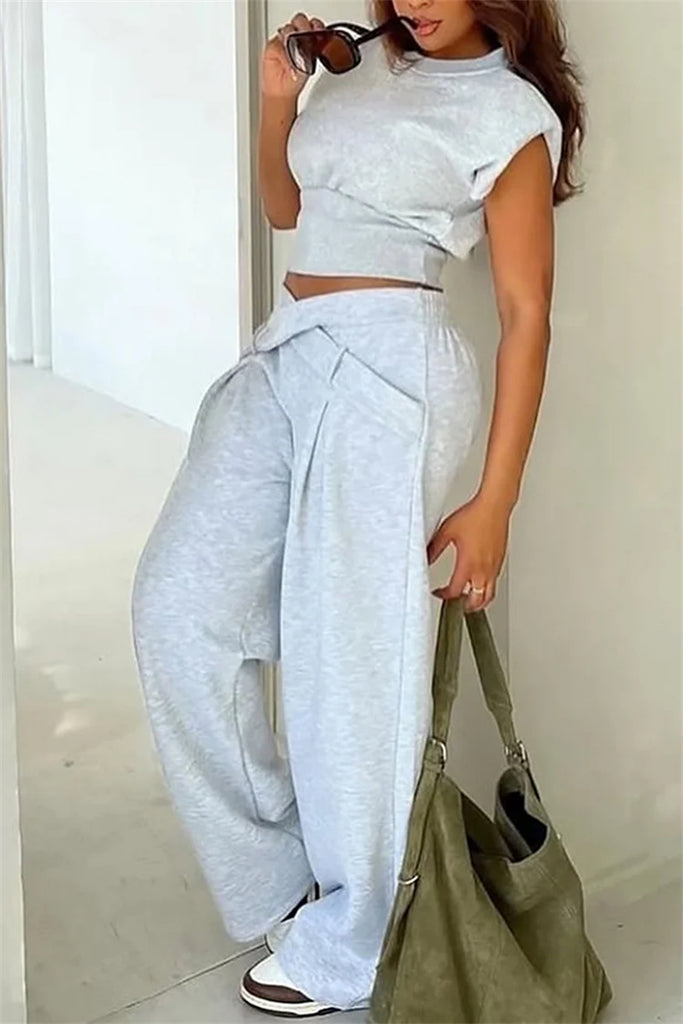 Casual Daily Solid Color Basic O Neck Short Sleeve Two Pieces