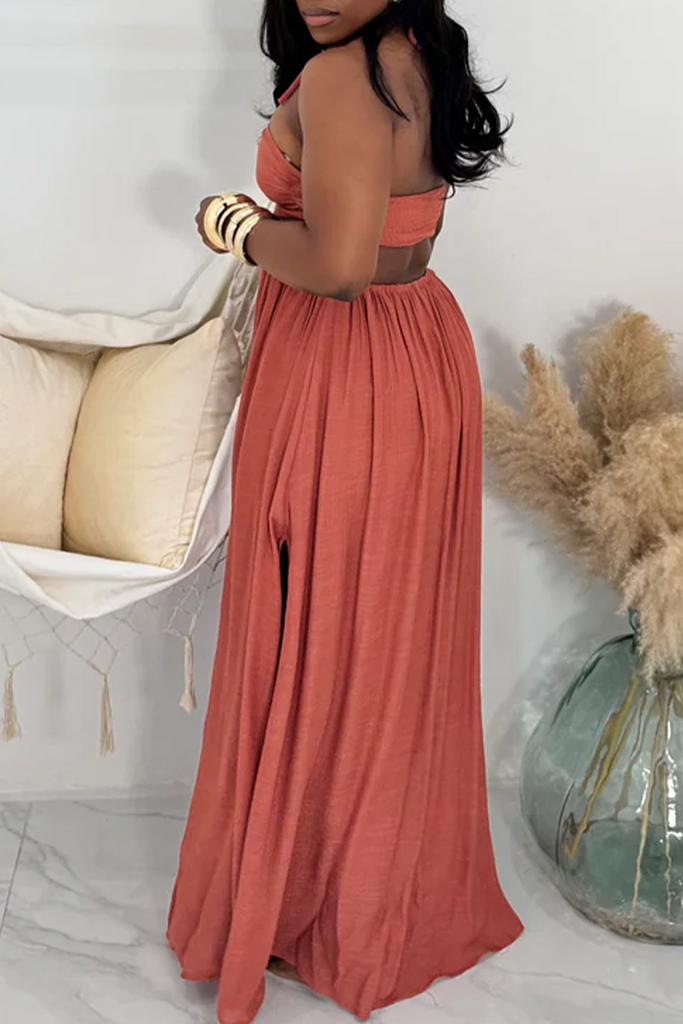 Sexy Vacation Solid Color Backless Halter Long Dresses