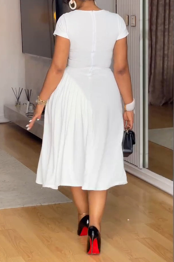 Casual Daily Solid Color Zipper Asymmetrical Collar Short Sleeve Dresses