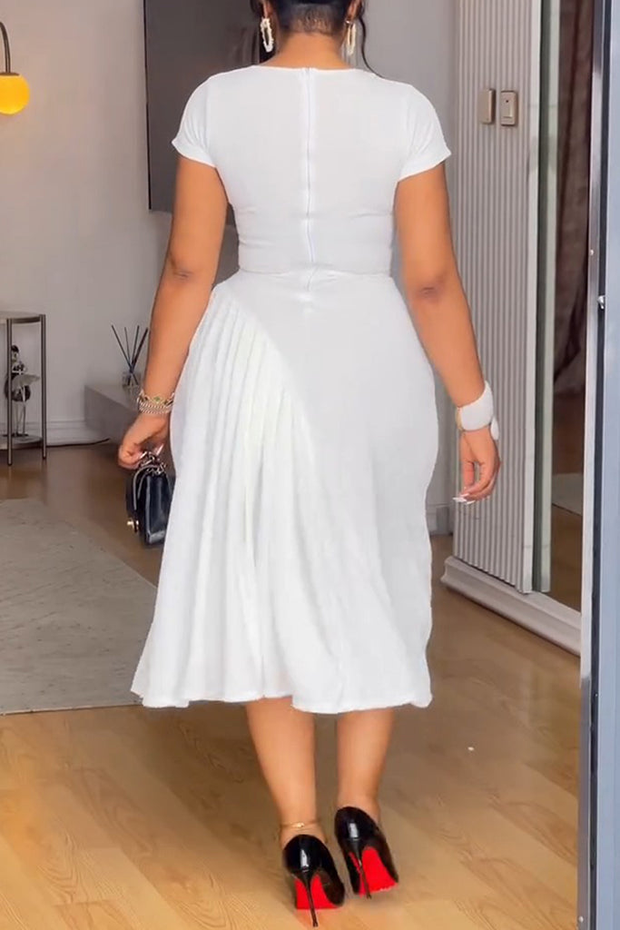 Casual Daily Solid Color Zipper Asymmetrical Collar Short Sleeve Dresses