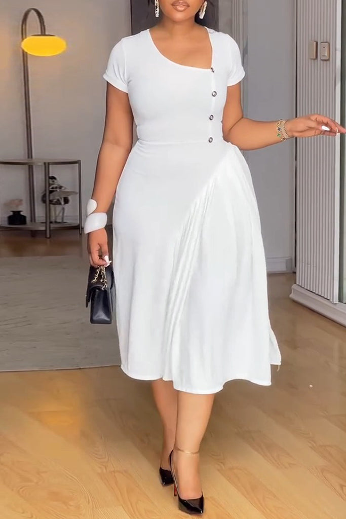 Casual Daily Solid Color Zipper Asymmetrical Collar Short Sleeve Dresses
