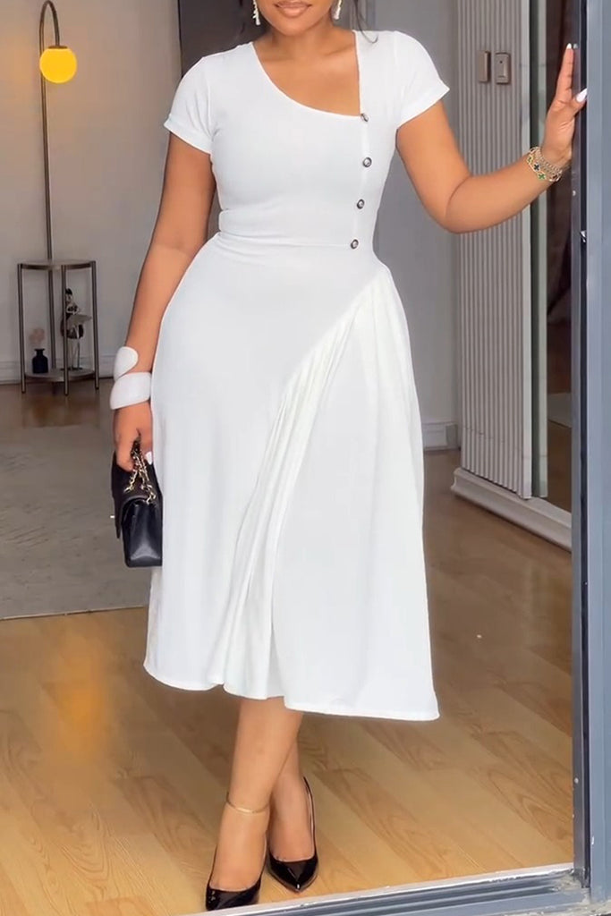 Casual Daily Solid Color Zipper Asymmetrical Collar Short Sleeve Dresses