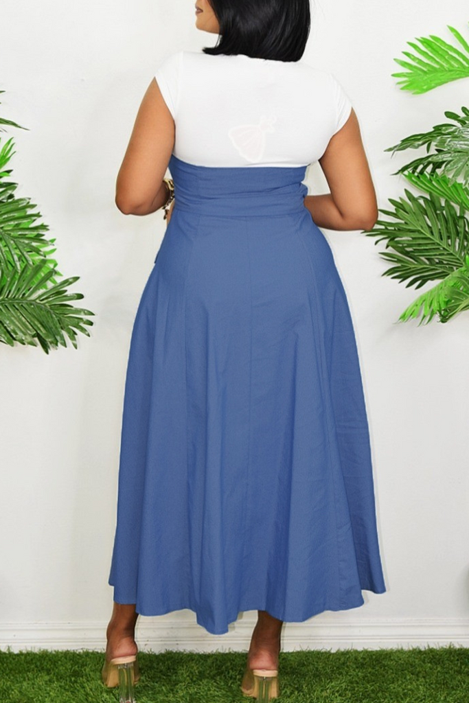 Daily Elegant Solid Color Patchwork Contrast O Neck Long Dresses