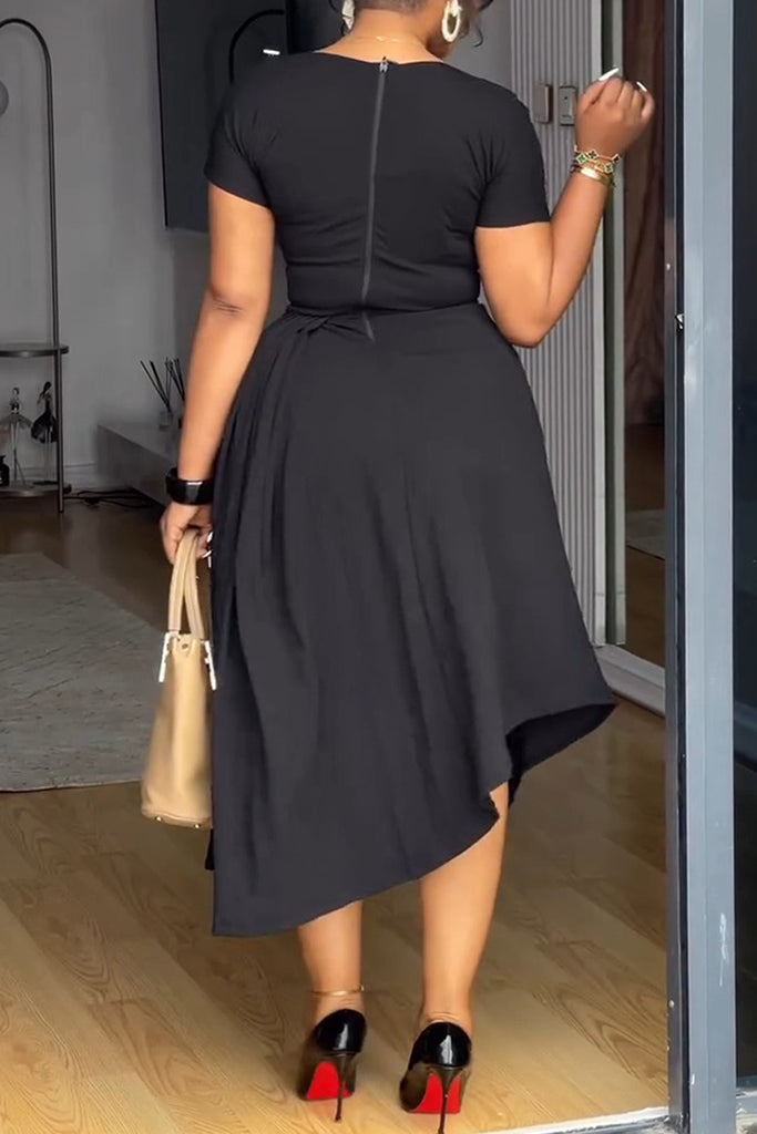 Casual Daily Solid Color Buttons Slit O Neck Short Sleeve Dresses