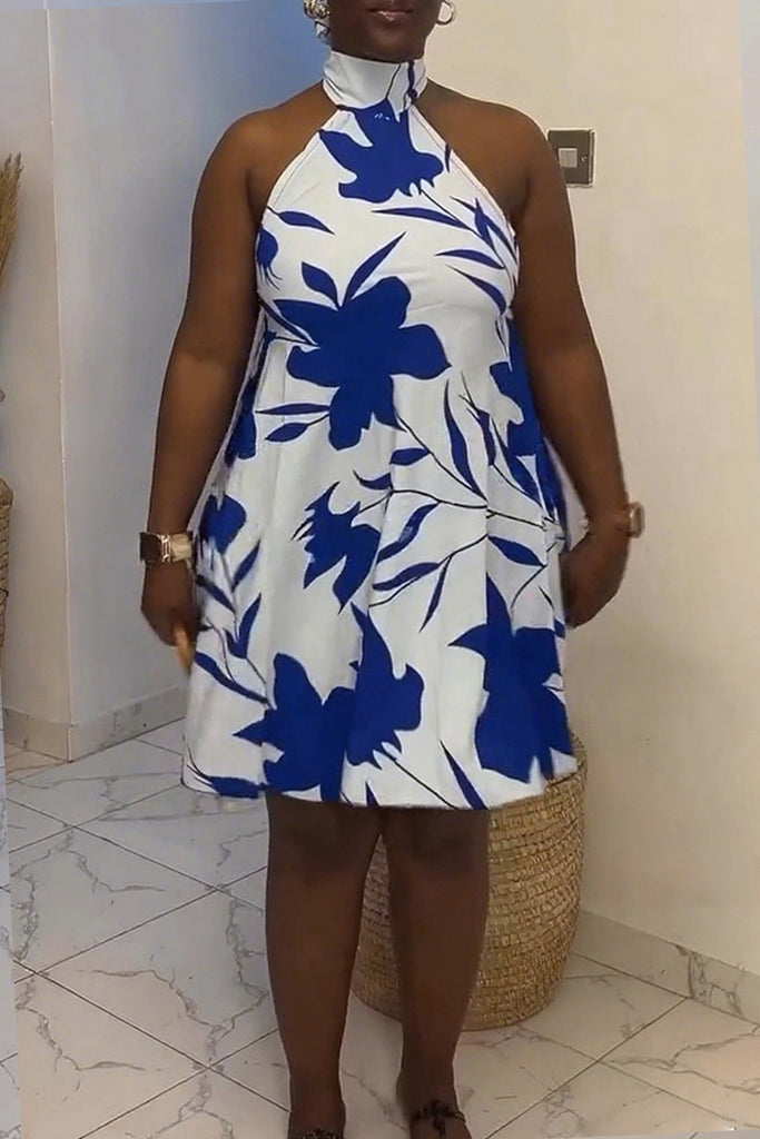 Sexy Casual Daily Vacation Print Belted Halter Sleeveless Dresses