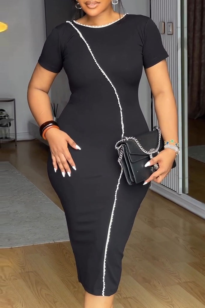 Casual Daily Solid Color Patchwork O Neck Short Sleeve Dresses