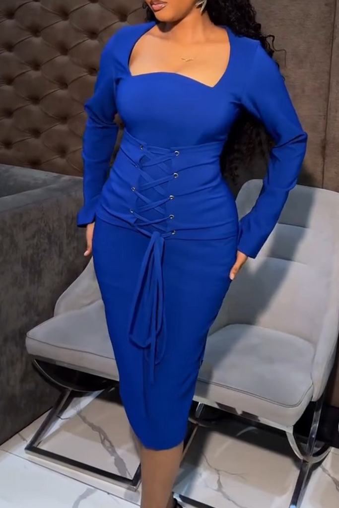 Casual Daily Elegant Solid Color Belted Long Sleeve Dresses