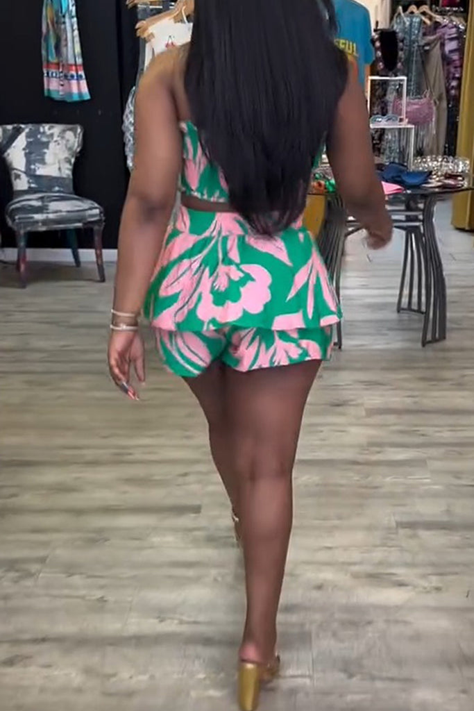 Sexy Casual Daily Print Backless Strapless Sleeveless Two Pieces