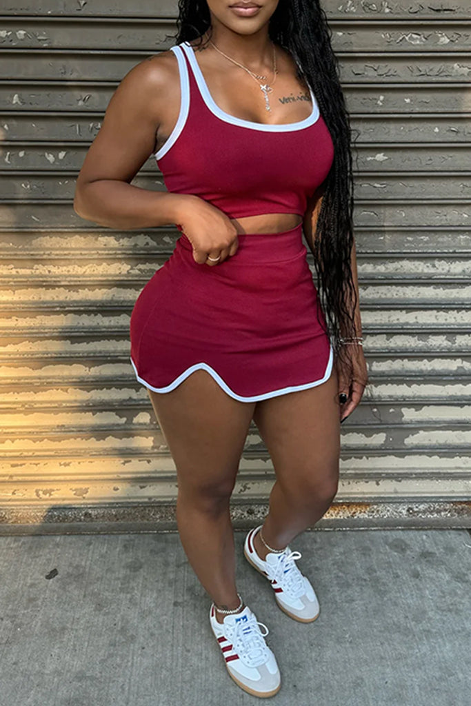 Sexy Casual Sportswear Daily Patchwork Contrast U Neck Sleeveless Two Pieces