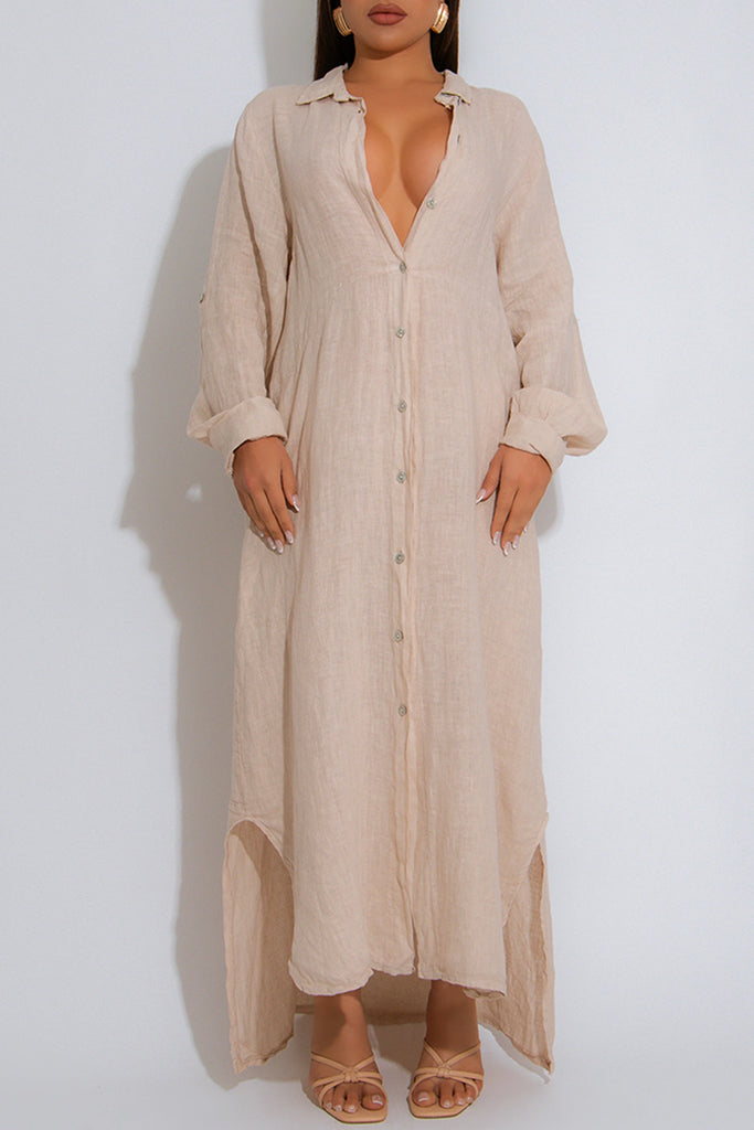 Casual Daily Solid Color Buttons Turndown Collar Shirt Dresses