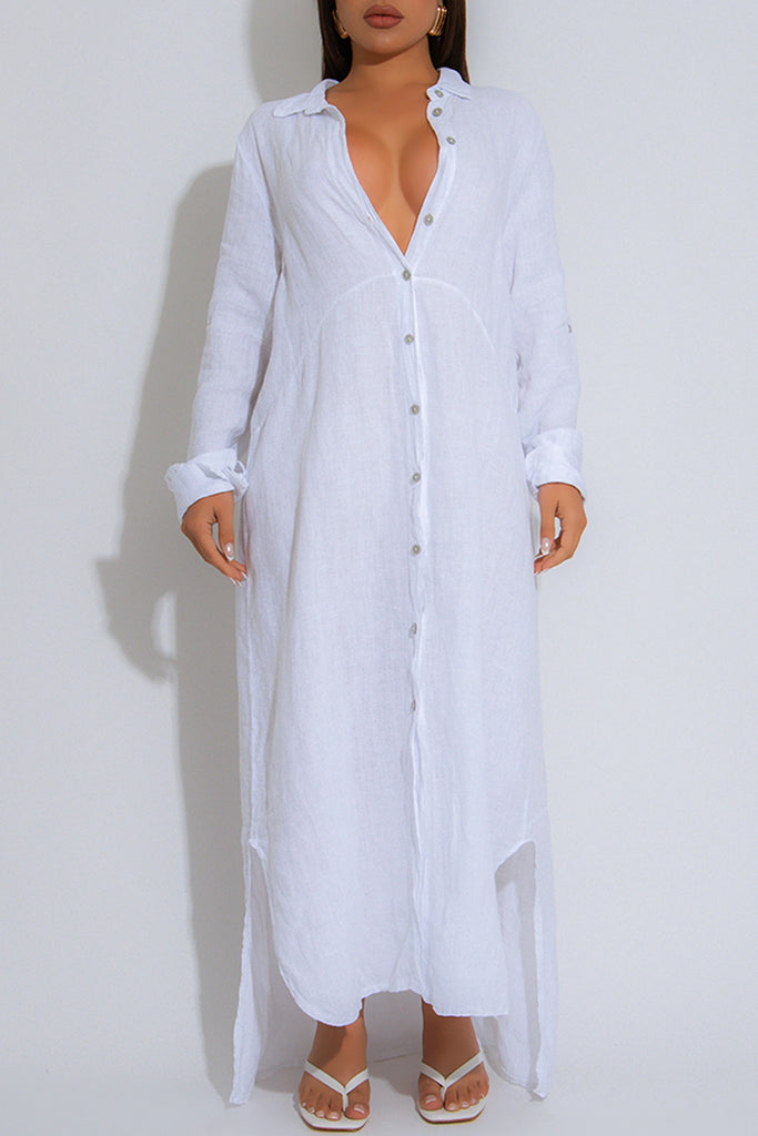 Casual Daily Solid Color Buttons Turndown Collar Shirt Dresses