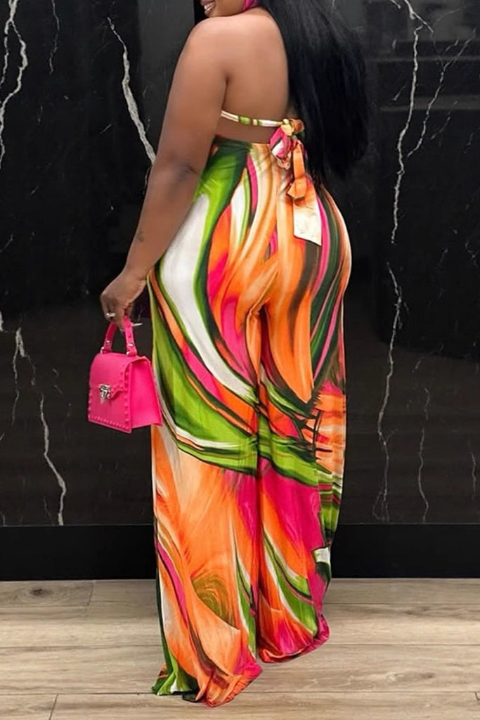 Sexy Casual Daily Print Hollow Out Backless Strapless Regular Jumpsuits