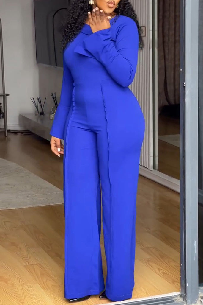 Casual Daily Solid Color Slit O Neck Regular Jumpsuits