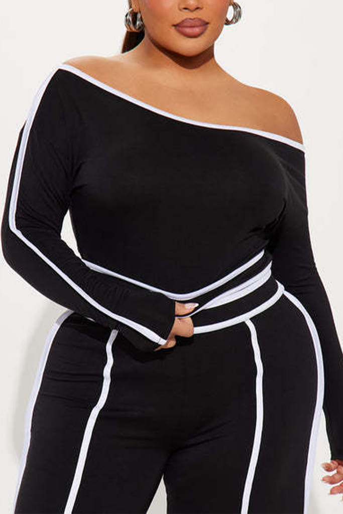 Casual Daily Solid Color Patchwork Off Shoulder Long Sleeve Two Pieces