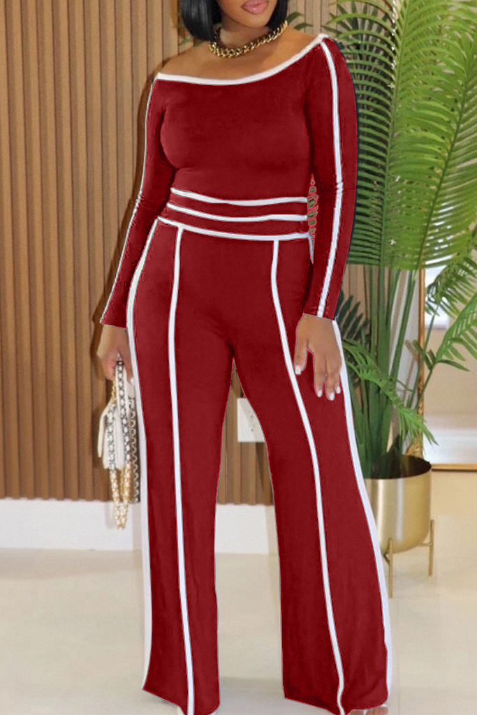Casual Daily Solid Color Patchwork Off Shoulder Long Sleeve Two Pieces