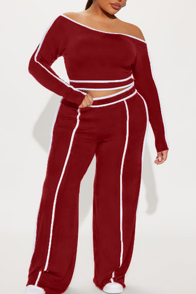 Casual Daily Solid Color Patchwork Off Shoulder Long Sleeve Two Pieces