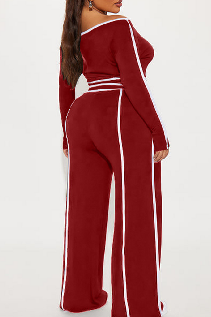 Casual Daily Solid Color Patchwork Off Shoulder Long Sleeve Two Pieces