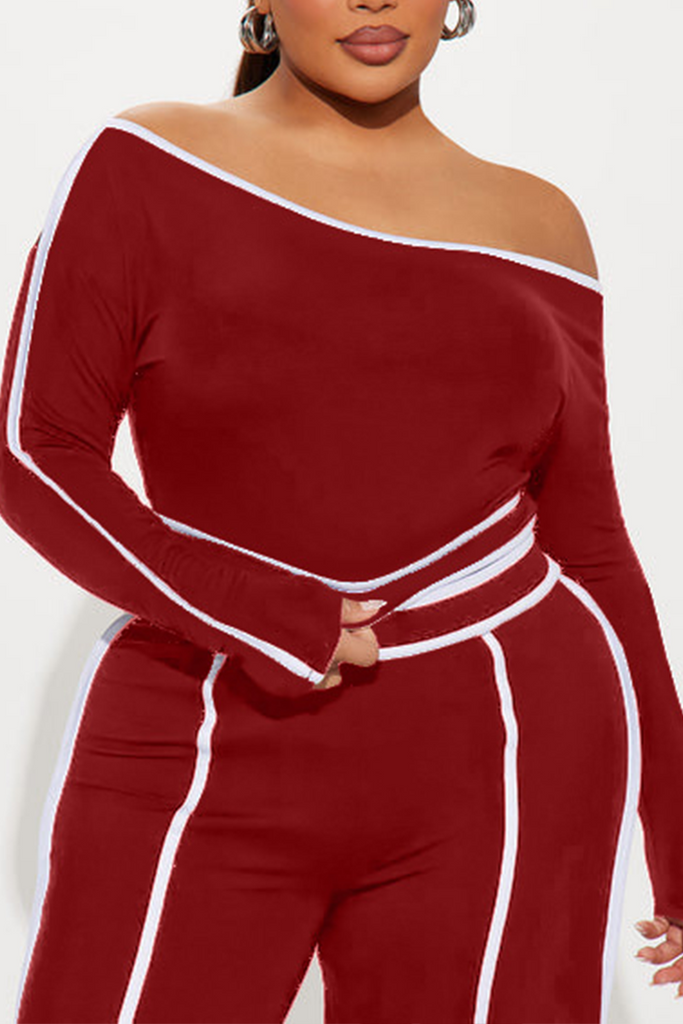 Casual Daily Solid Color Patchwork Off Shoulder Long Sleeve Two Pieces
