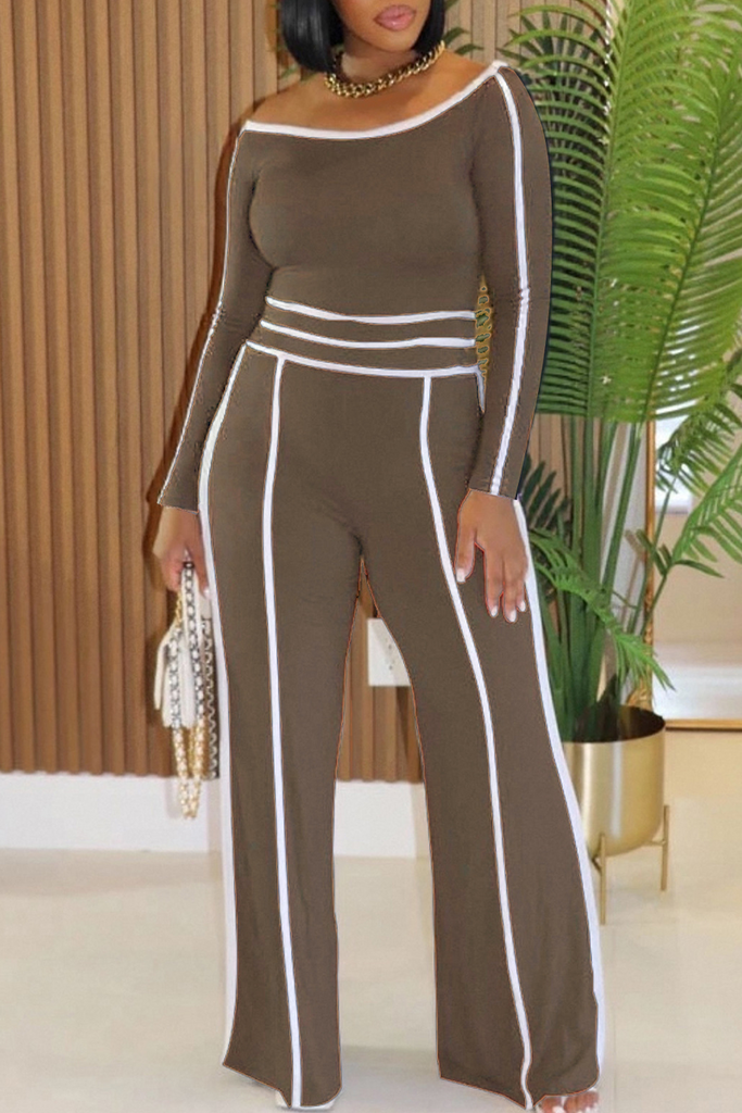 Casual Daily Solid Color Patchwork Off Shoulder Long Sleeve Two Pieces