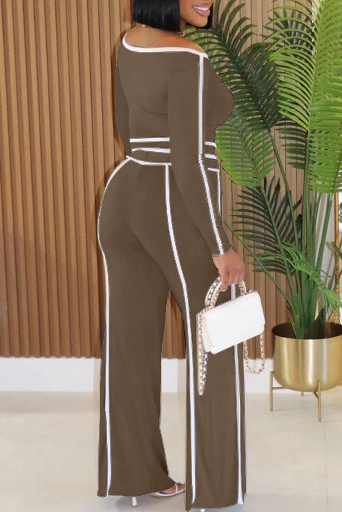 Casual Daily Solid Color Patchwork Off Shoulder Long Sleeve Two Pieces