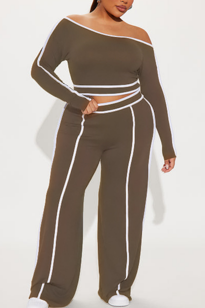 Casual Daily Solid Color Patchwork Off Shoulder Long Sleeve Two Pieces