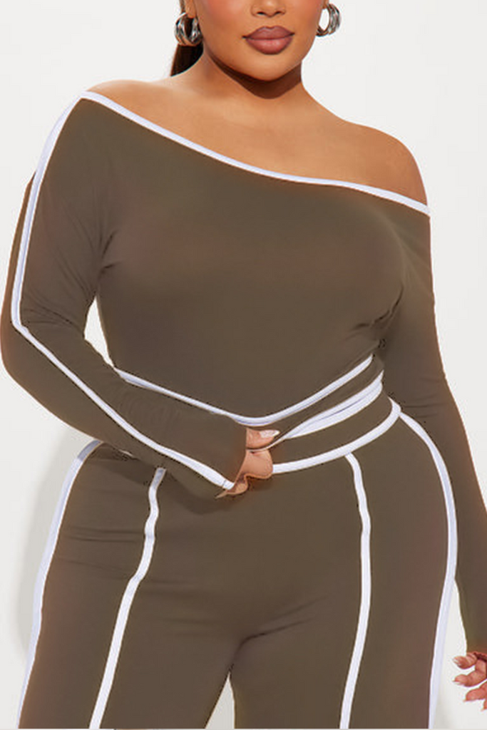 Casual Daily Solid Color Patchwork Off Shoulder Long Sleeve Two Pieces