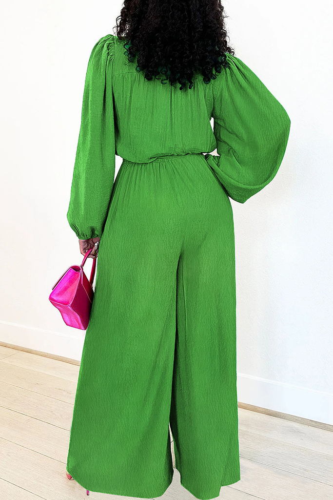 Casual Solid Color Buckle Strap Design Turndown Collar Loose Jumpsuits