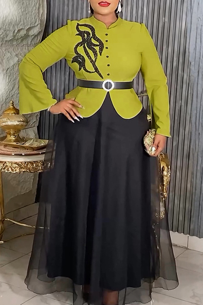 Casual Print Buckle With Belt O Neck Plus Size Two Pieces