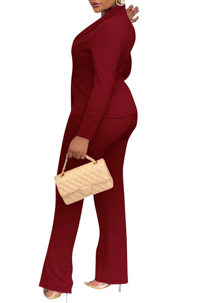 Casual Business Wear Daily Solid Color Buttons Turn-back Collar Long Sleeve Two Pieces