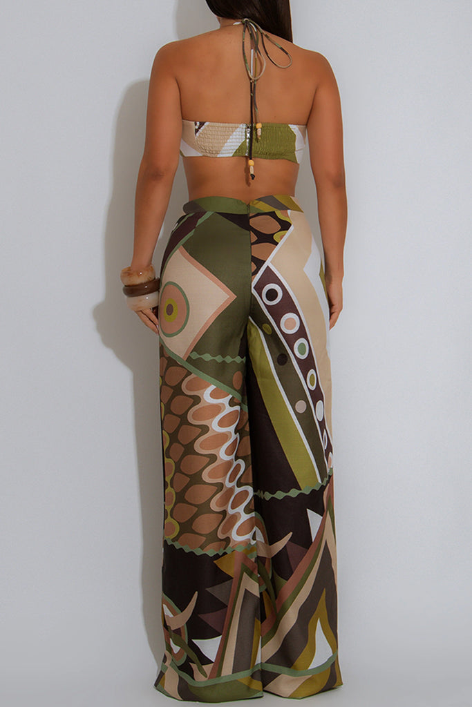 Sexy Casual Vacation Print Backless Strapless Sleeveless Two Pieces