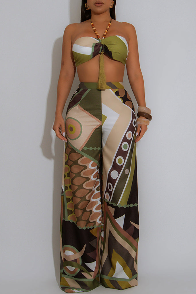 Sexy Casual Vacation Print Backless Strapless Sleeveless Two Pieces