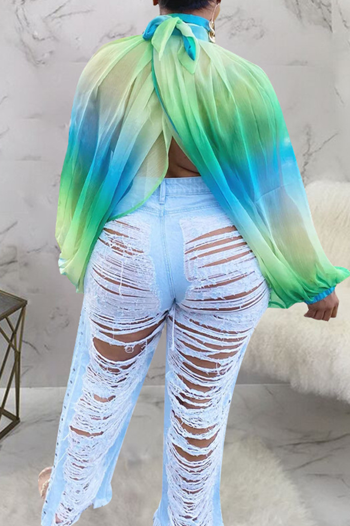 Sexy Print Slit O Neck Tops