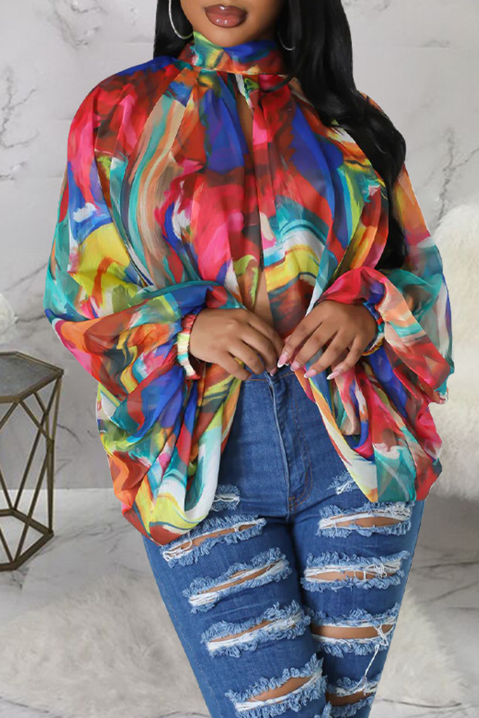 Sexy Print Slit O Neck Tops