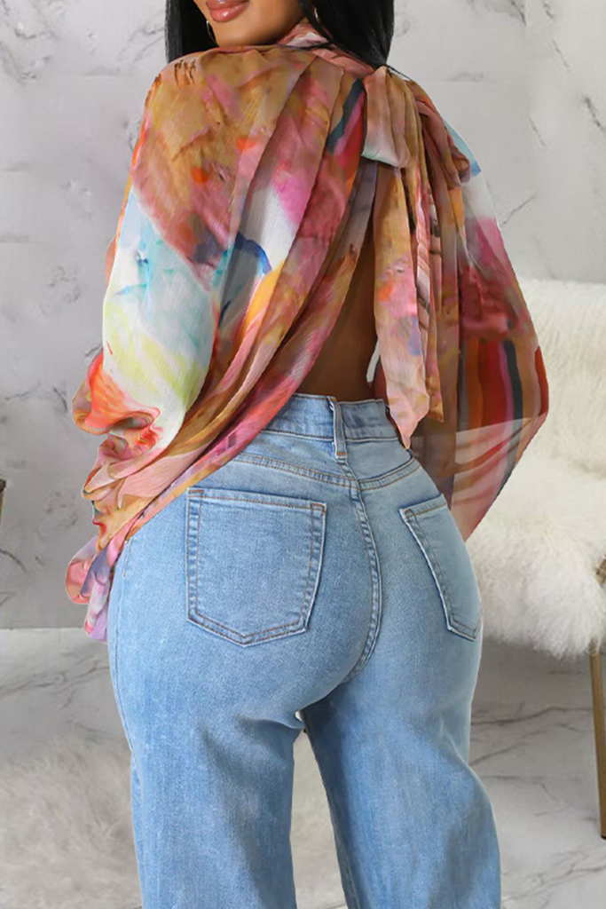 Sexy Print Slit O Neck Tops