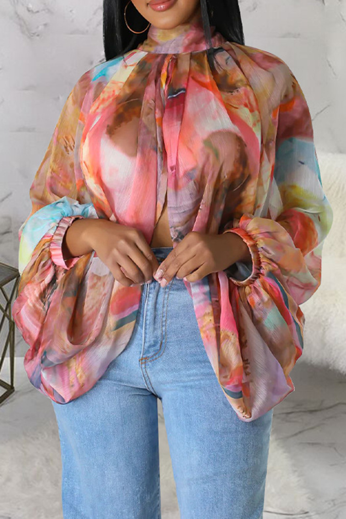 Sexy Print Slit O Neck Tops