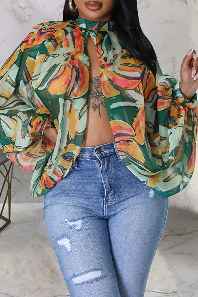 Sexy Print Slit O Neck Tops