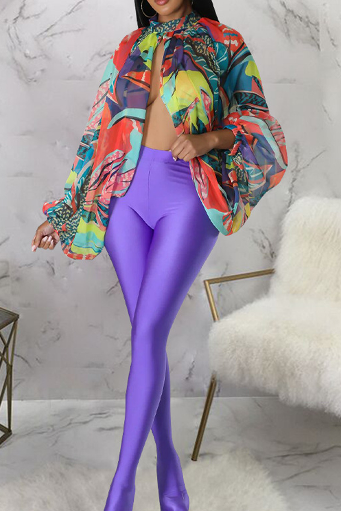 Sexy Print Slit O Neck Tops