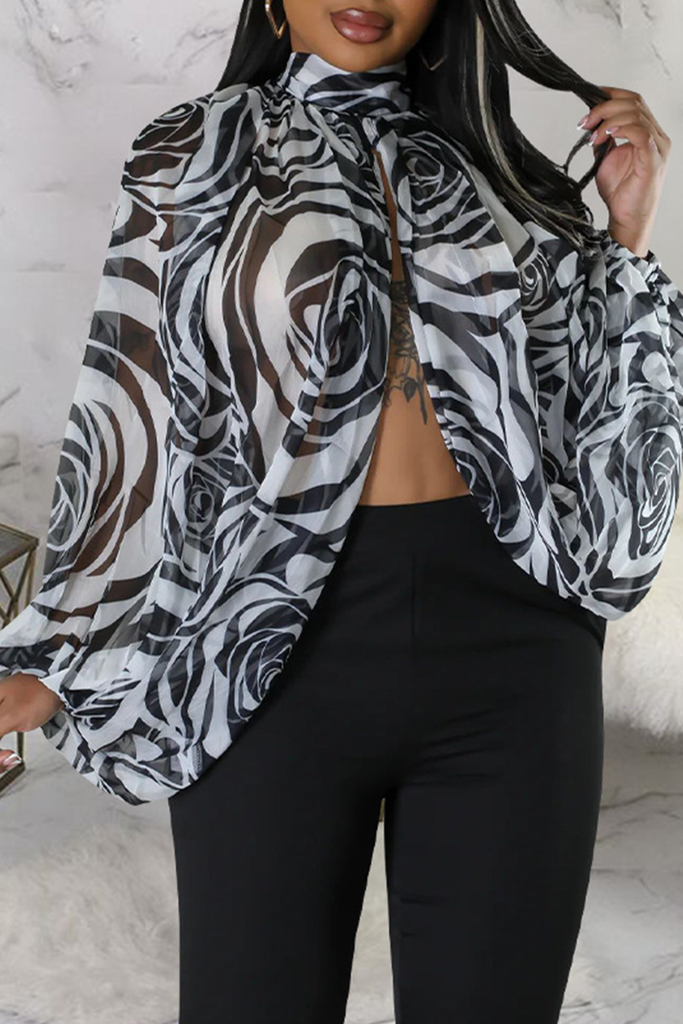 Sexy Print Slit O Neck Tops