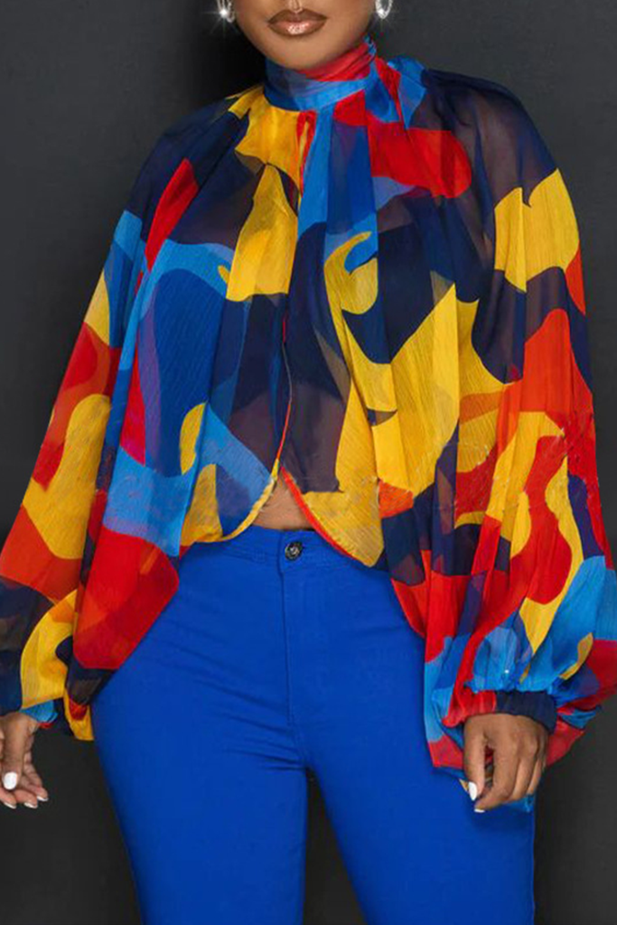 Sexy Print Slit O Neck Tops