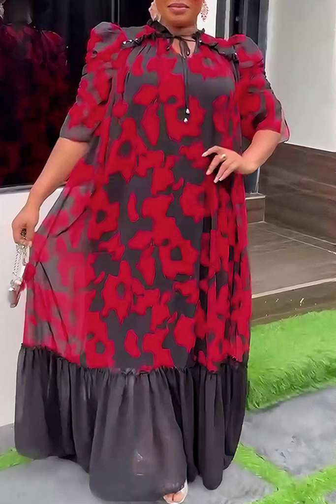 Elegant Print Patchwork O Neck Long Dresses