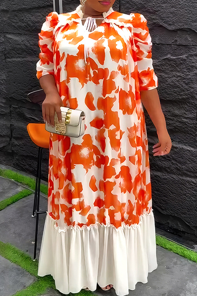 Elegant Print Patchwork O Neck Long Dresses