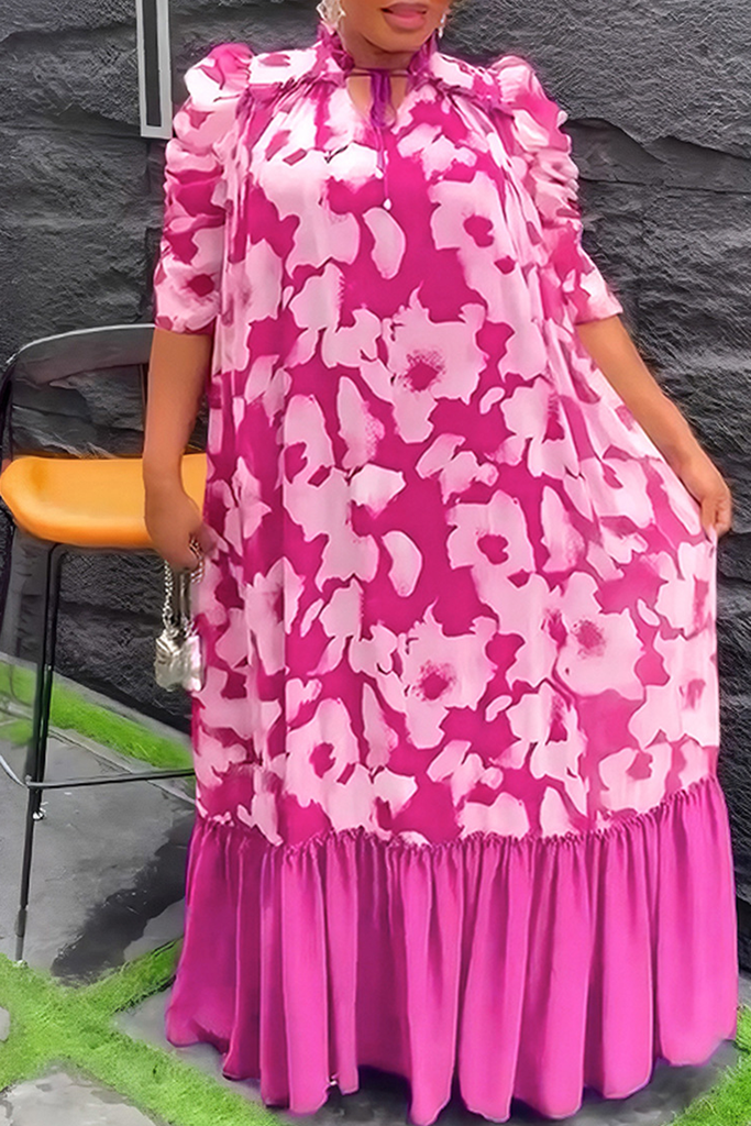 Elegant Print Patchwork O Neck Long Dresses