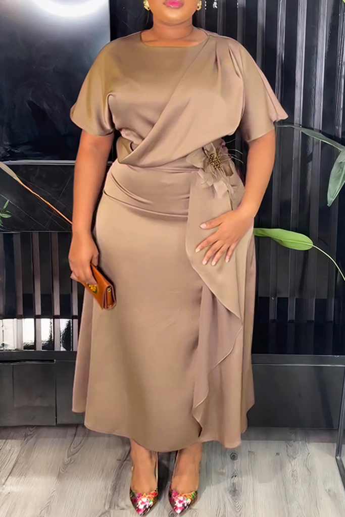Elegant Solid Color Strap Design O Neck Long Plus Size Dresses