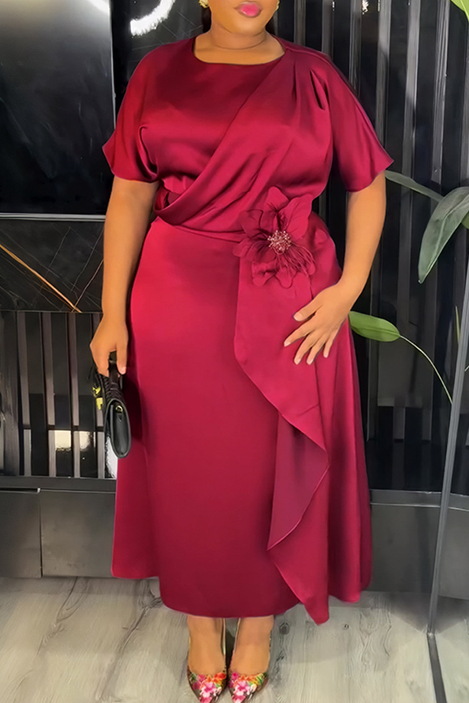Elegant Solid Color Strap Design O Neck Long Plus Size Dresses