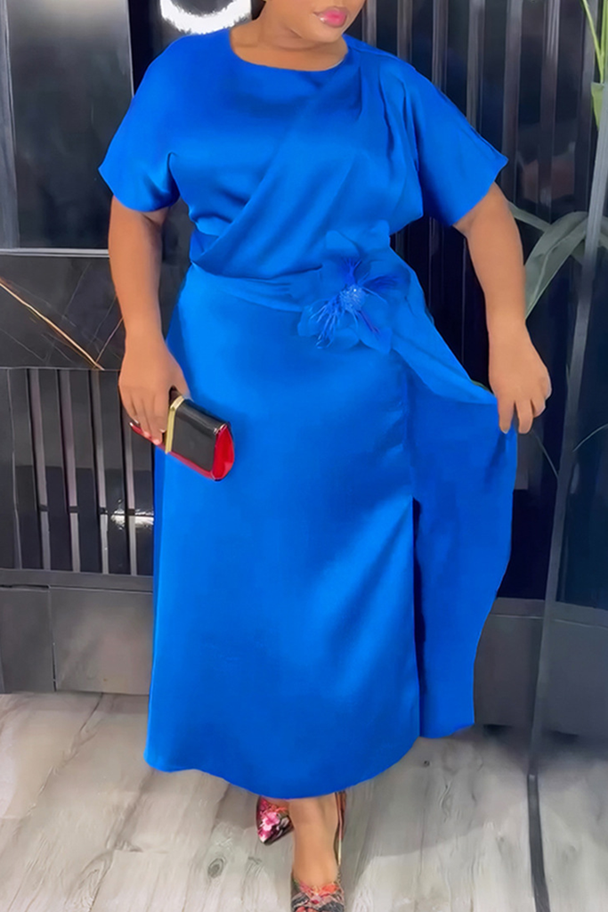 Elegant Solid Color Strap Design O Neck Long Plus Size Dresses