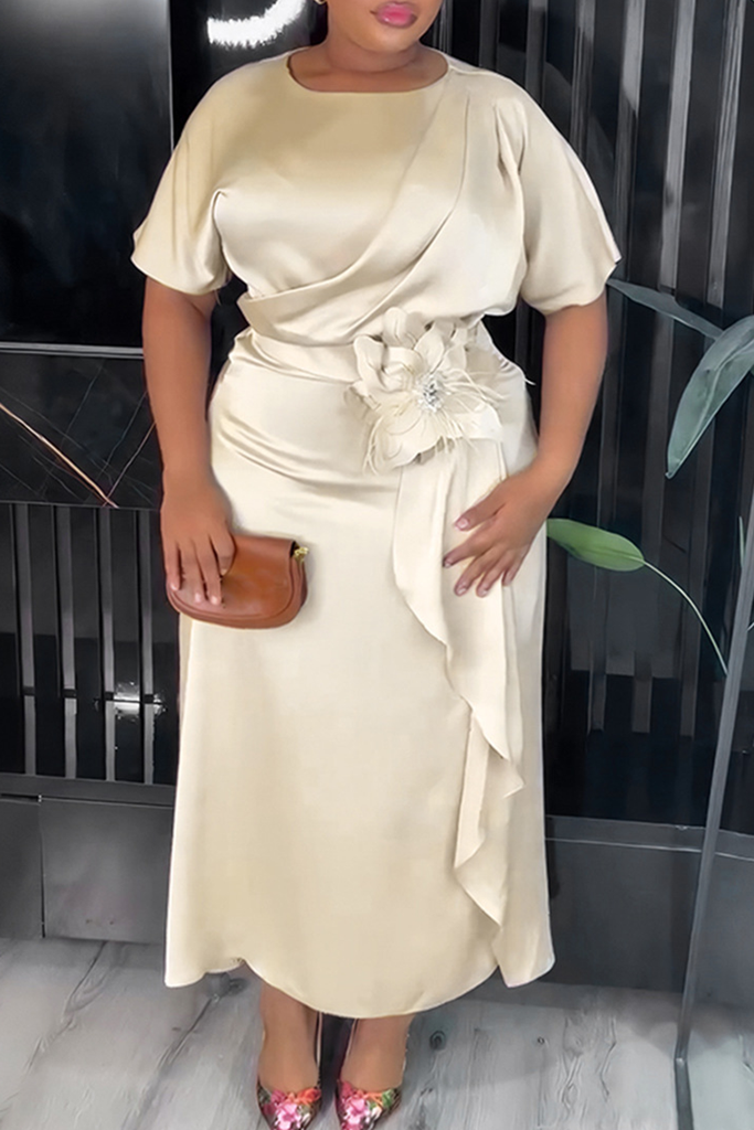 Elegant Solid Color Strap Design O Neck Long Plus Size Dresses